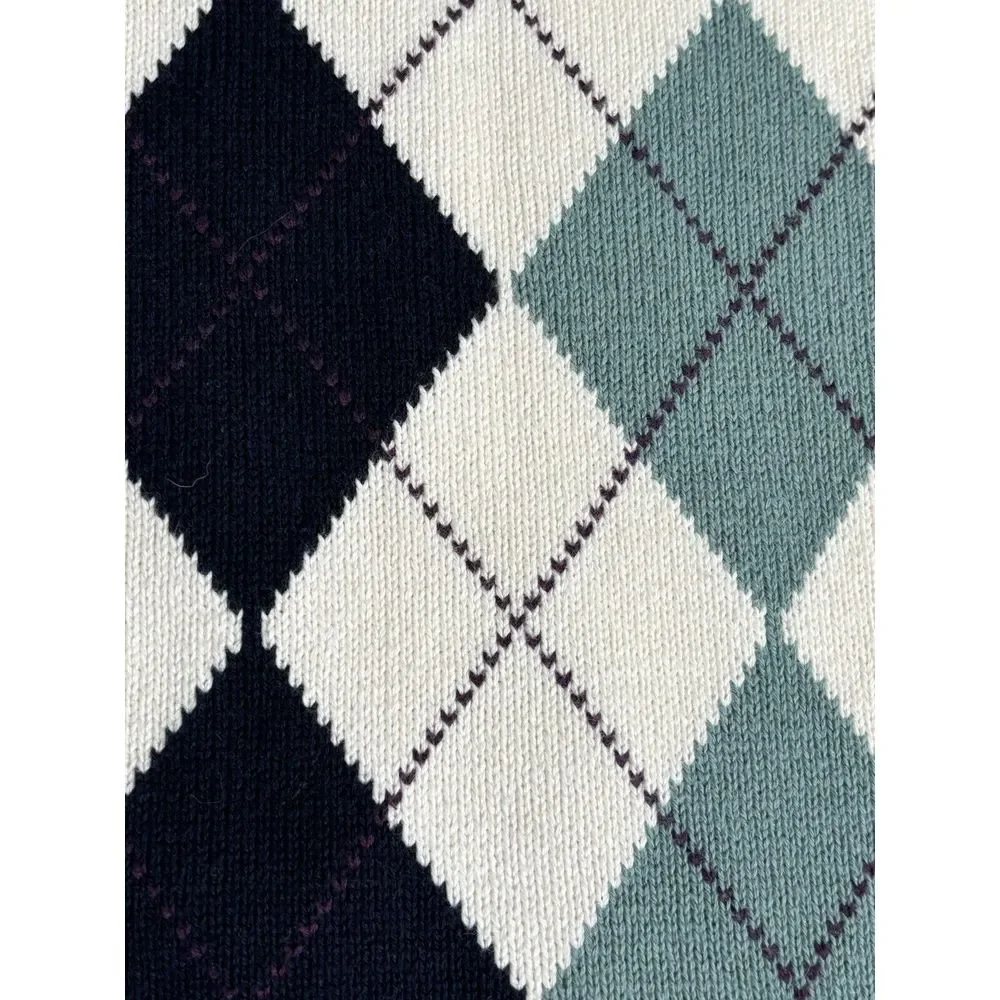 John Ashford Golf Men's Large Cream‎ Green Blue Argyle Long Sleeve Knit Sweater